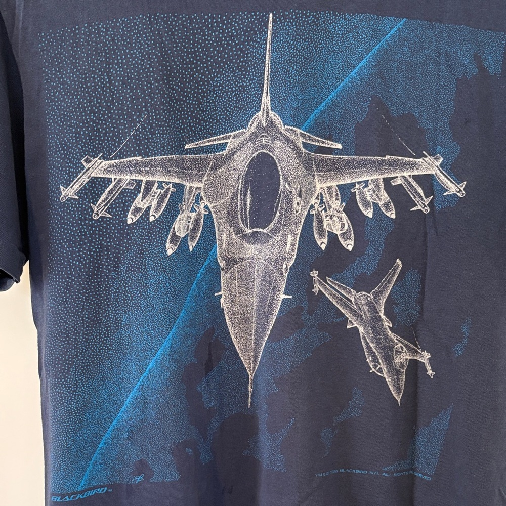 Vintage Blackbird F-16 Falcon Fighter Jet T-Shirt Single Stitch Navy Blue M - Picture 6 of 6